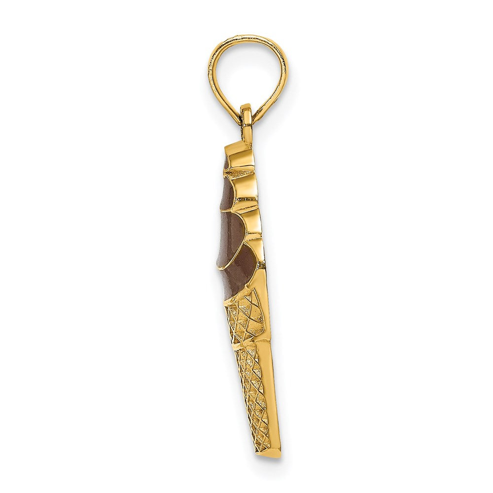 Million Charms 14K Yellow Gold Themed Chocolate Ice Cream Cone / 2-D (Brown Enamel)