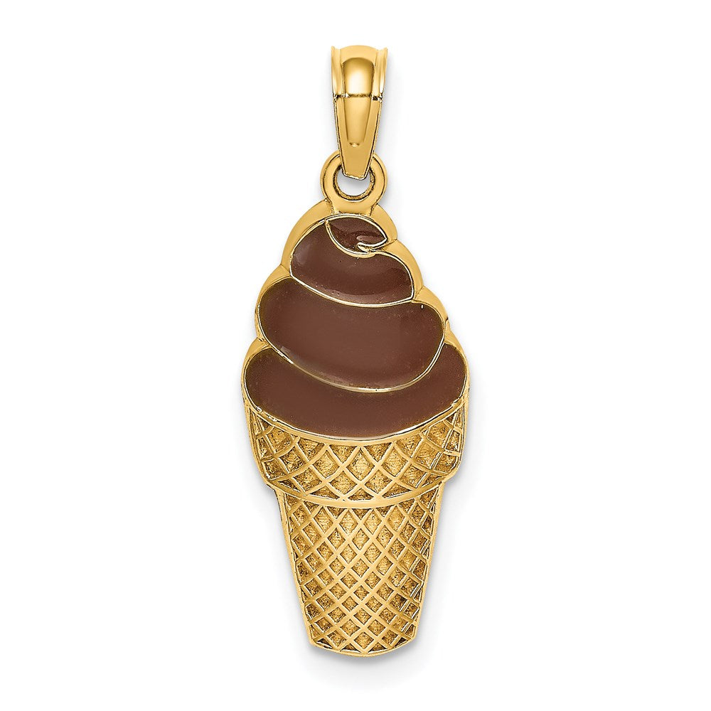 Million Charms 14K Yellow Gold Themed Chocolate Ice Cream Cone / 2-D (Brown Enamel)