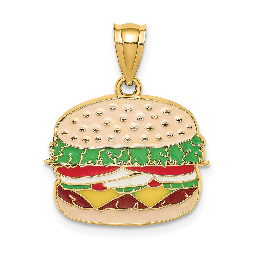 Million Charms 14K Yellow Gold Themed Cheeseburger Charm With Enamel
