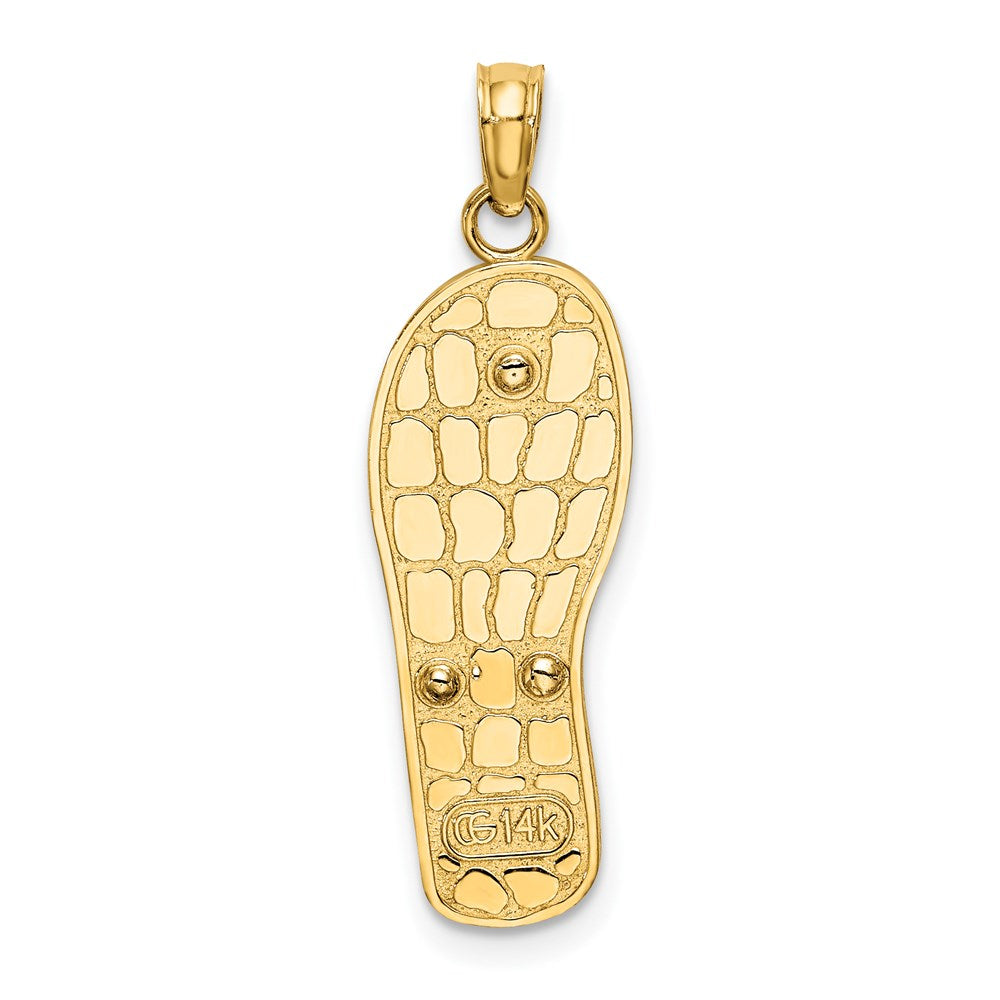 Million Charms 14K Yellow Gold Themed With Rhodium-plated Enamel Pink Flowers On Blue Stripes Flip-Flop Charm
