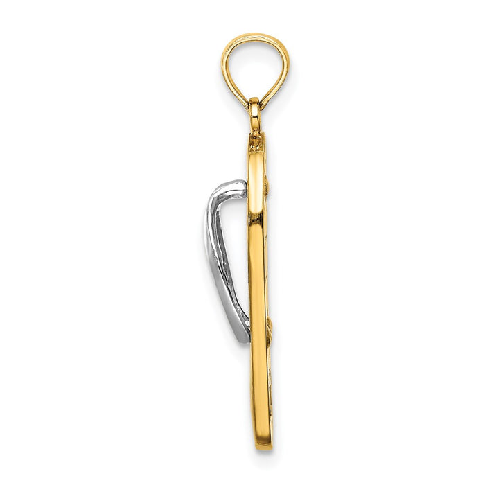 Million Charms 14K Yellow Gold Themed Enamel Fuschia & White Flowers On Aqua Flip-Flop Charm