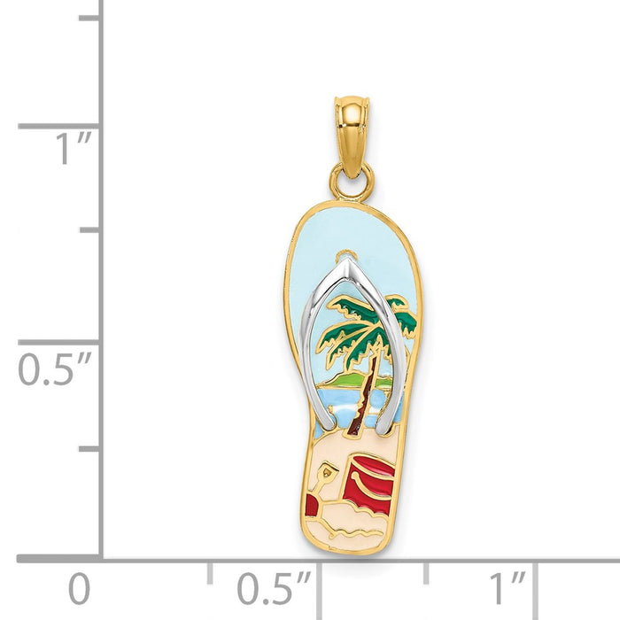Million Charms 14K Yellow Gold Themed Enamel Palm Tree & Bucket Flip-Flop Charm