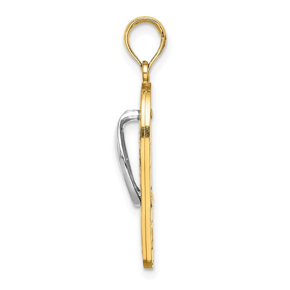 Million Charms 14K Yellow Gold Themed, Rhodium-plated Multi-Colored Enamel Fuschia Flowers On Flip-Flop Charm