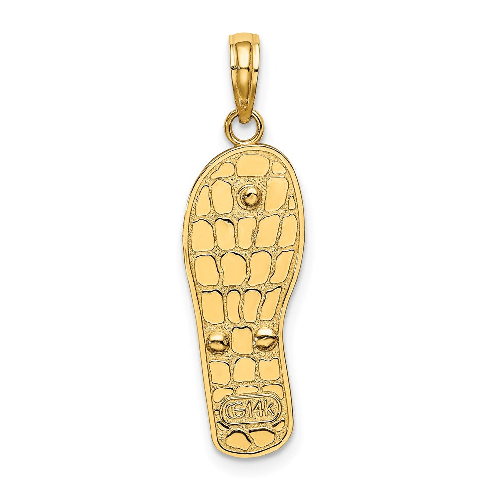 Million Charms 14K Yellow Gold Themed, Rhodium-plated Multi-Colored Enamel Fuschia Flowers On Flip-Flop Charm