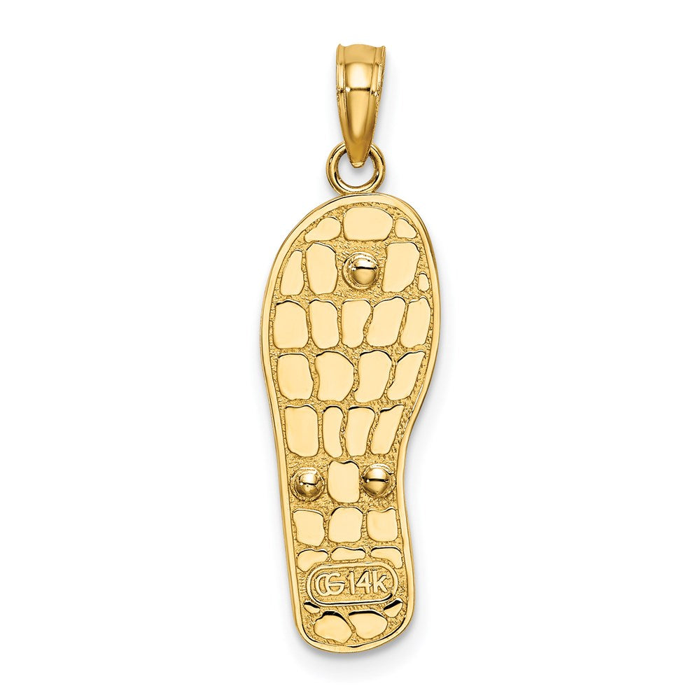 Million Charms 14K Yellow Gold Themed Multi-Colored Enamel Beach Scene On Flip-Flop Charm