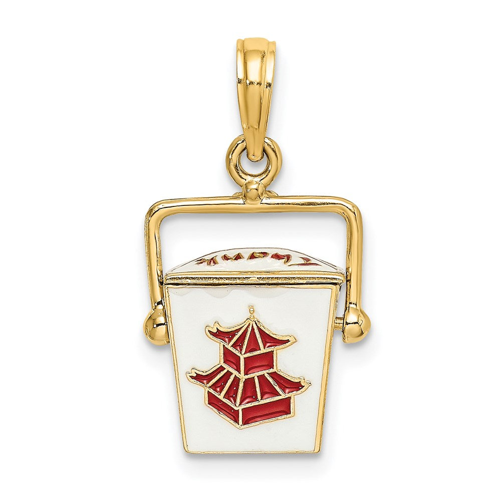 Million Charms 14K Yellow Gold Themed 3-D Enameled Chinese Take-Out Box Charm