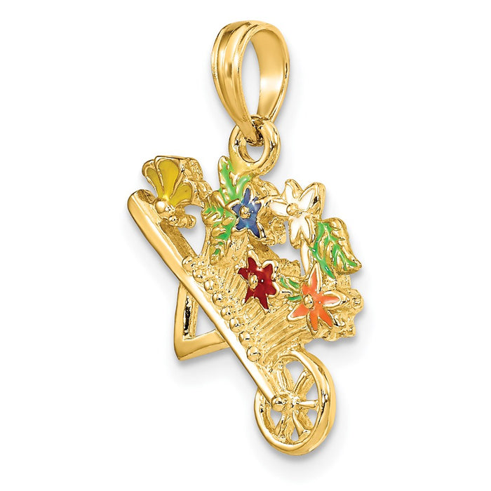 Million Charms 14K Yellow Gold Themed 3-D Multi-Color Enamel Flower Cart Charm