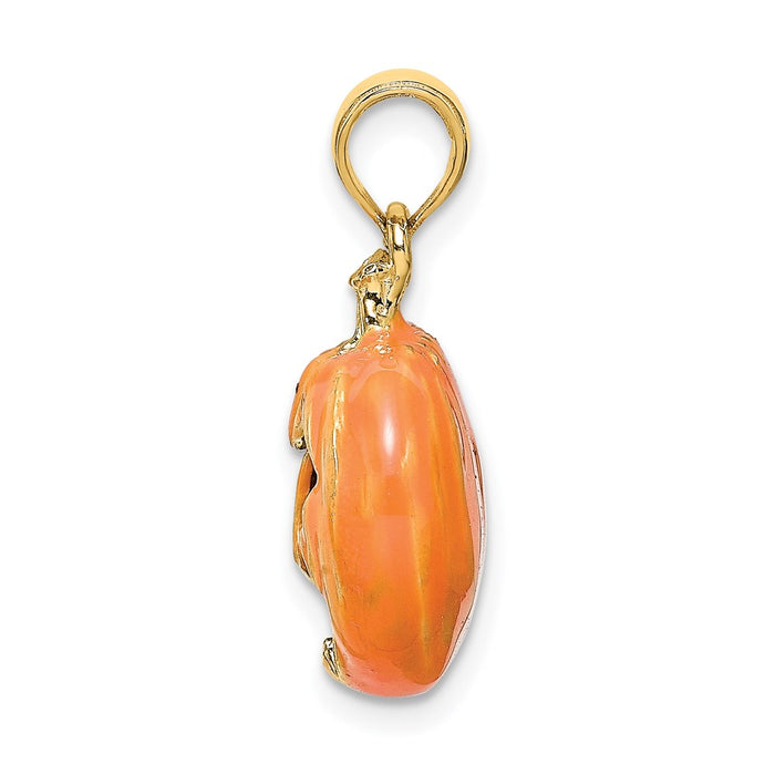 Million Charms 14K Yellow Gold Themed 3-D Enameled Pumpkin With Black Cat & Moon Charm