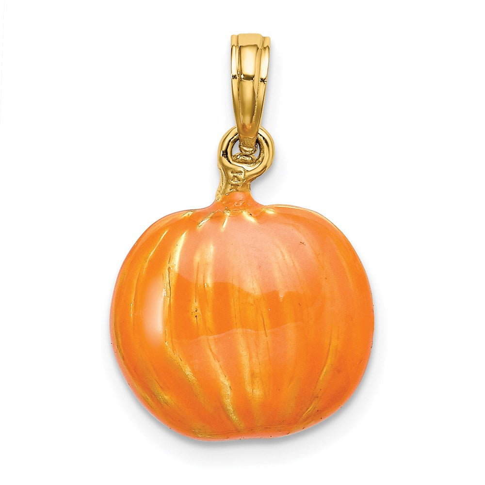 Million Charms 14K Yellow Gold Themed 3-D Enameled Pumpkin With Black Cat & Moon Charm
