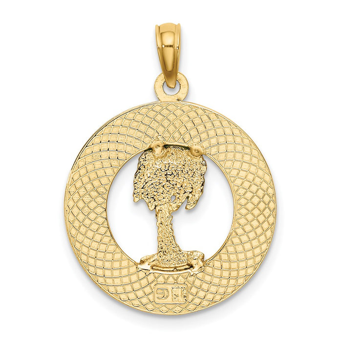 Million Charms 14K Yellow Gold Themed Turks & Caicos On Round Frame With Enameled Palm Tree Charm