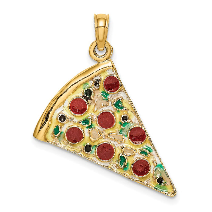 Million Charms 14K Yellow Gold Themed Large Pepperoni Pizza Slice With Enamel (1 Of 2)