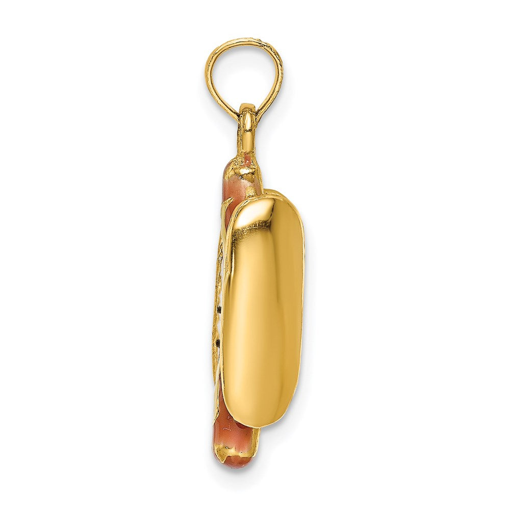 Million Charms 14K Yellow Gold Themed 3-D Enemel Hot Dog With Bun Charm