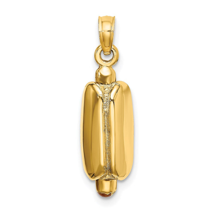 Million Charms 14K Yellow Gold Themed 3-D Enemel Hot Dog With Bun Charm