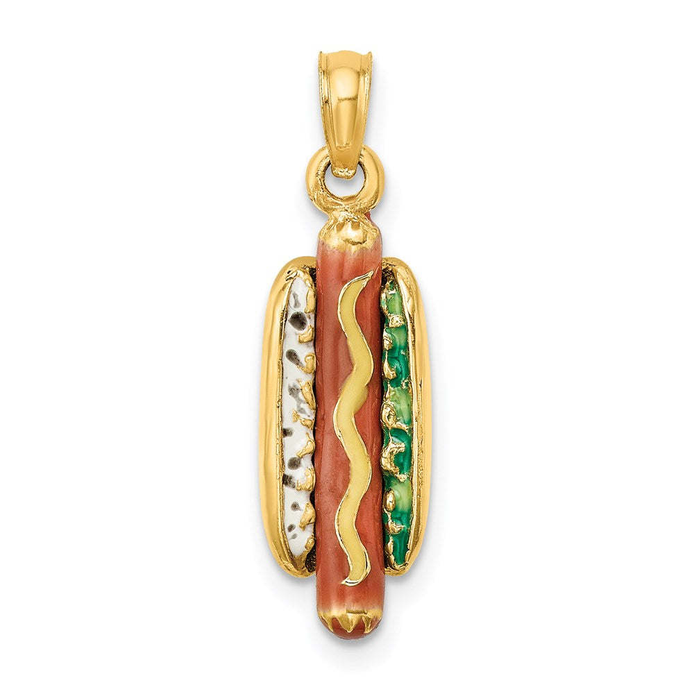 Million Charms 14K Yellow Gold Themed 3-D Enemel Hot Dog With Bun Charm