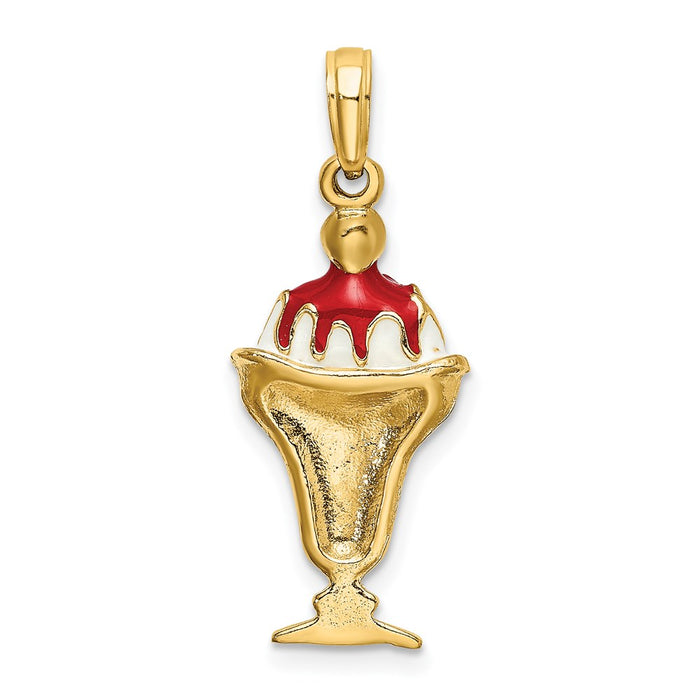 Million Charms 14K Yellow Gold Themed Chocolate Ice Cream Sundae With Cherry Top