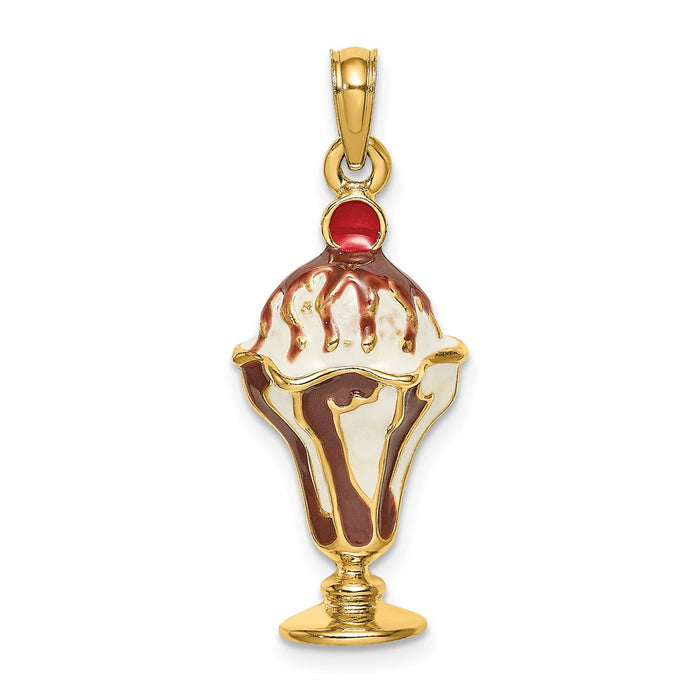 Million Charms 14K Yellow Gold Themed Chocolate Ice Cream Sundae With Cherry Top