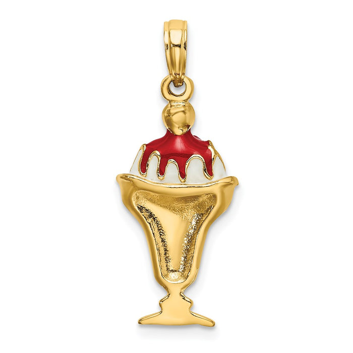 Million Charms 14K Yellow Gold Themed Strawberry Ice Cream Sundae With Cherry Top