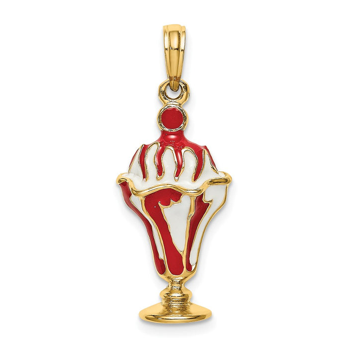 Million Charms 14K Yellow Gold Themed Strawberry Ice Cream Sundae With Cherry Top