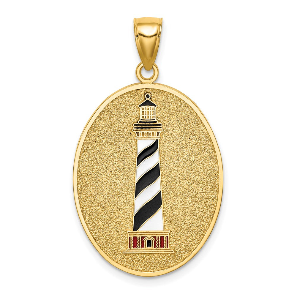 Million Charms 14K Yellow Gold Themed Enamel Lighthouse Plaque With John 8:12 On Reverse