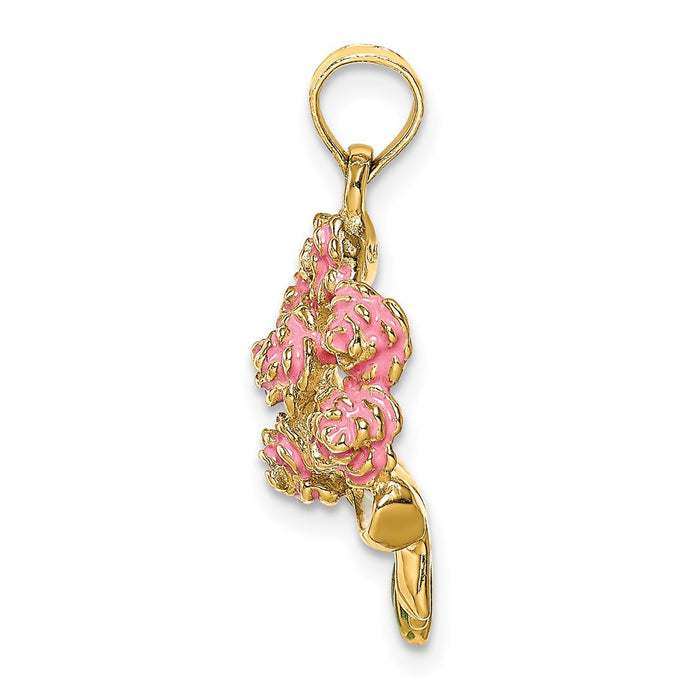 Million Charms 14K Yellow Gold Themed Bouquet Of Pink Roses / 2-D