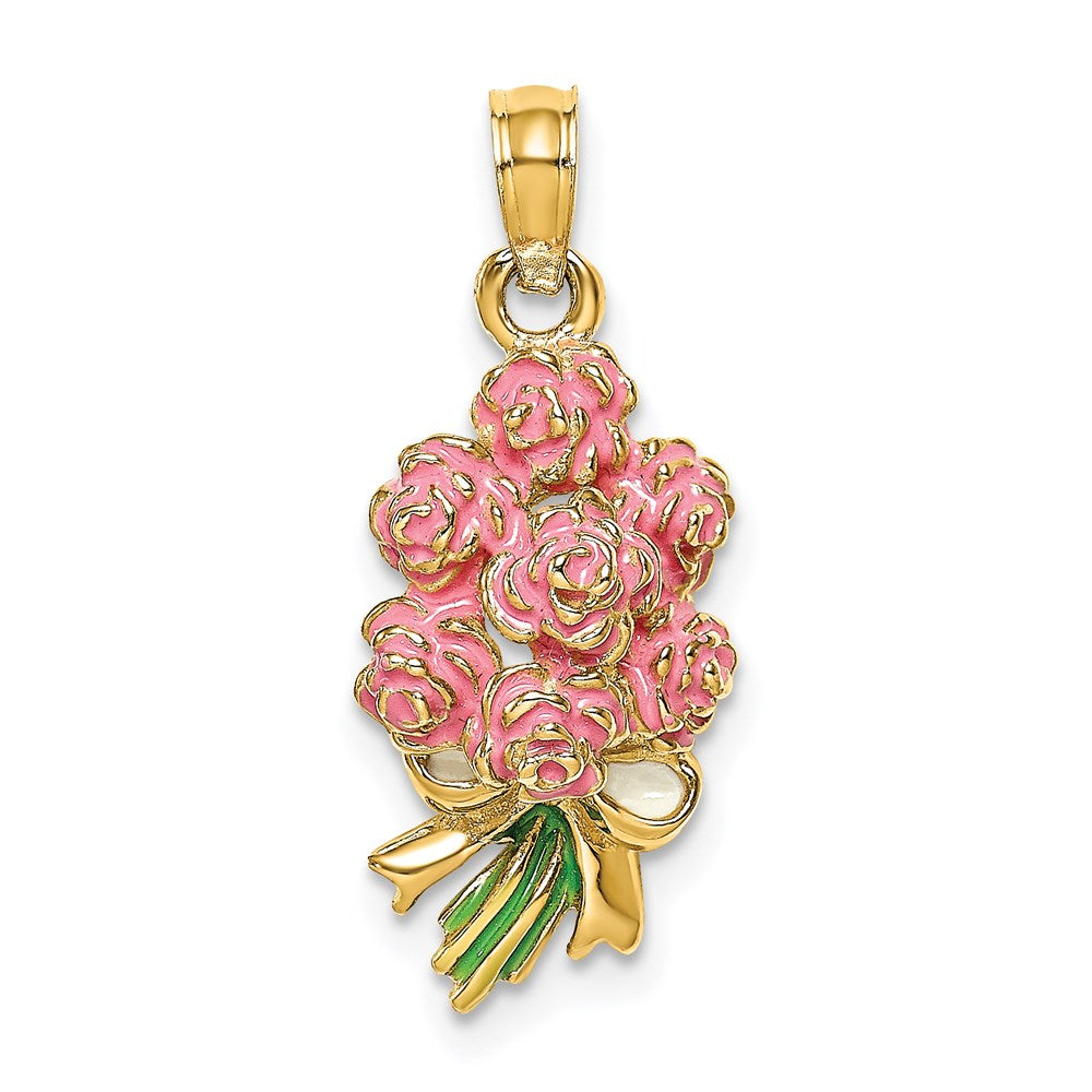 Million Charms 14K Yellow Gold Themed Bouquet Of Pink Roses / 2-D