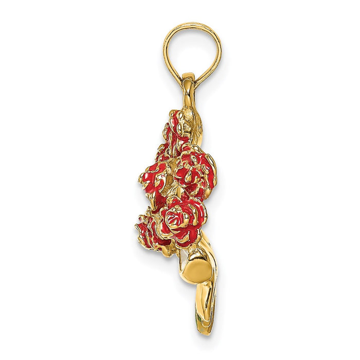 Million Charms 14K Yellow Gold Themed Bouquet Of Red Roses / 2-D