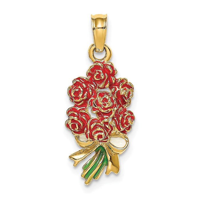 Million Charms 14K Yellow Gold Themed Bouquet Of Red Roses / 2-D