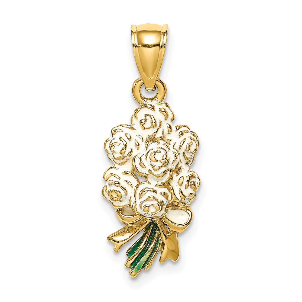 Million Charms 14K Yellow Gold Themed Bouquet Of White Roses / 2-D