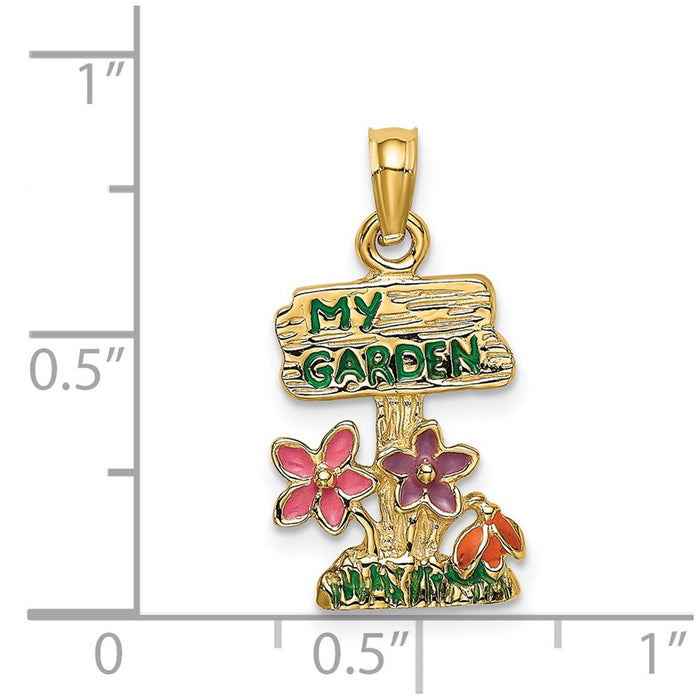 Million Charms 14K Yellow Gold Themed Multi Enamel My Garden Post Flower Charm