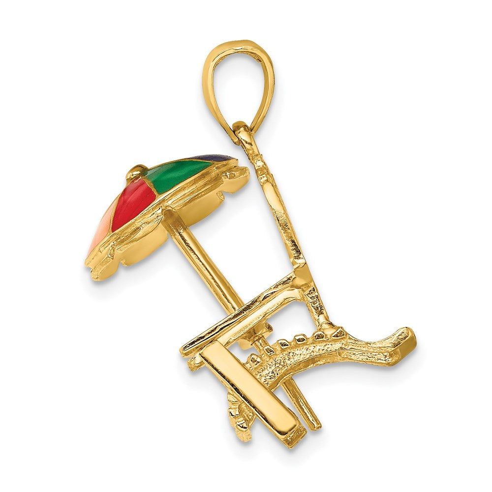 Million Charms 14K Yellow Gold Themed 3-D With Enamel Umbrella Beach Chair Charm