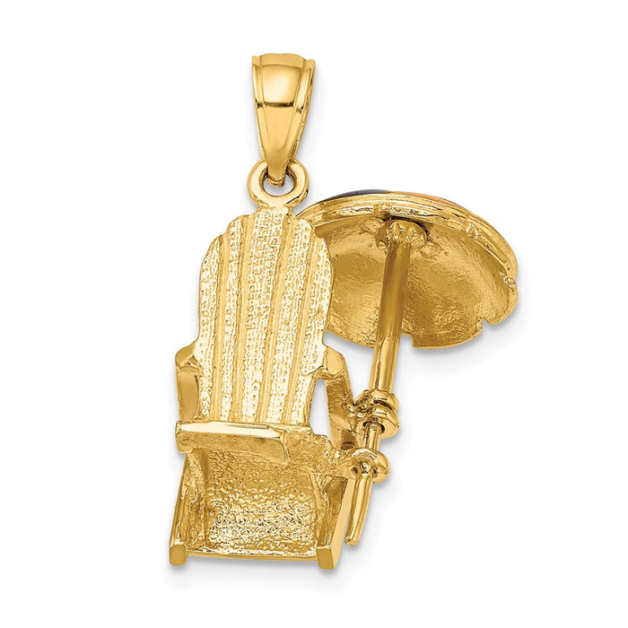 Million Charms 14K Yellow Gold Themed 3-D With Enamel Umbrella Beach Chair Charm