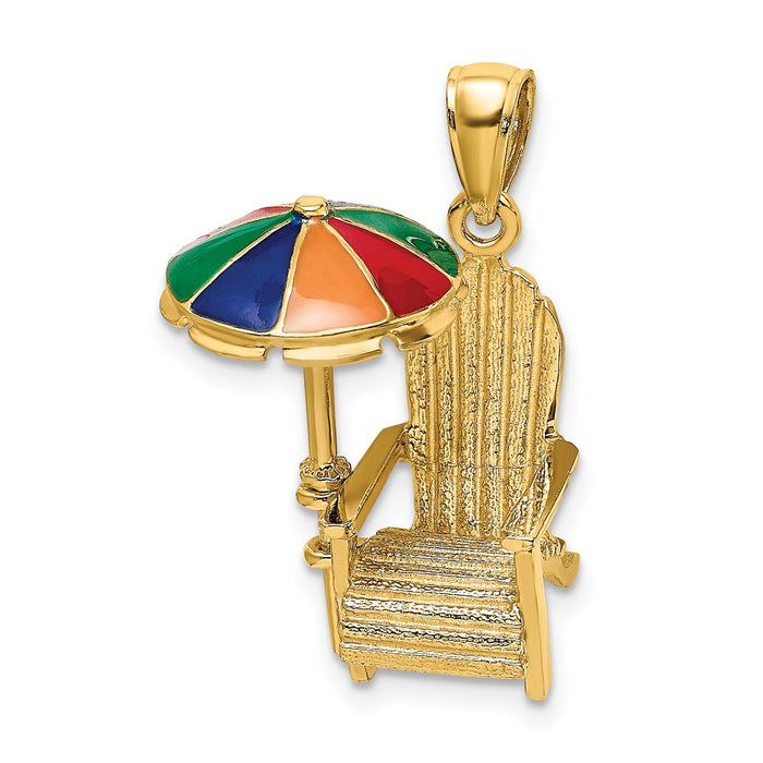 Million Charms 14K Yellow Gold Themed 3-D With Enamel Umbrella Beach Chair Charm