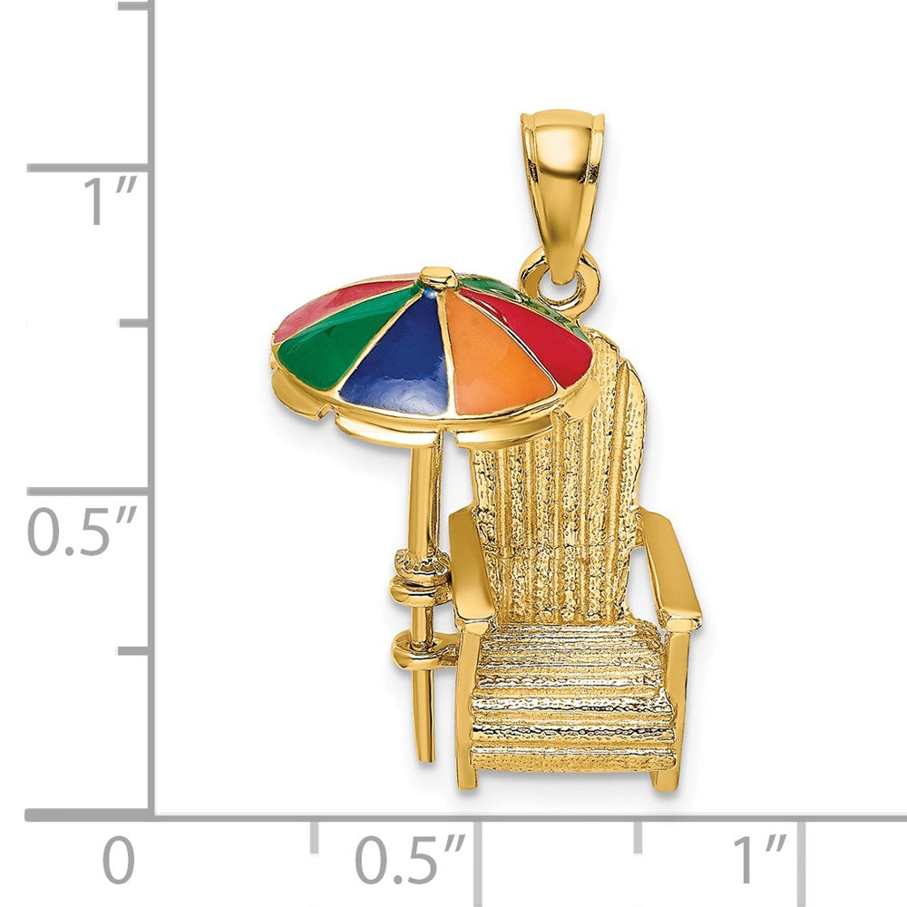 Million Charms 14K Yellow Gold Themed 3-D With Enamel Umbrella Beach Chair Charm