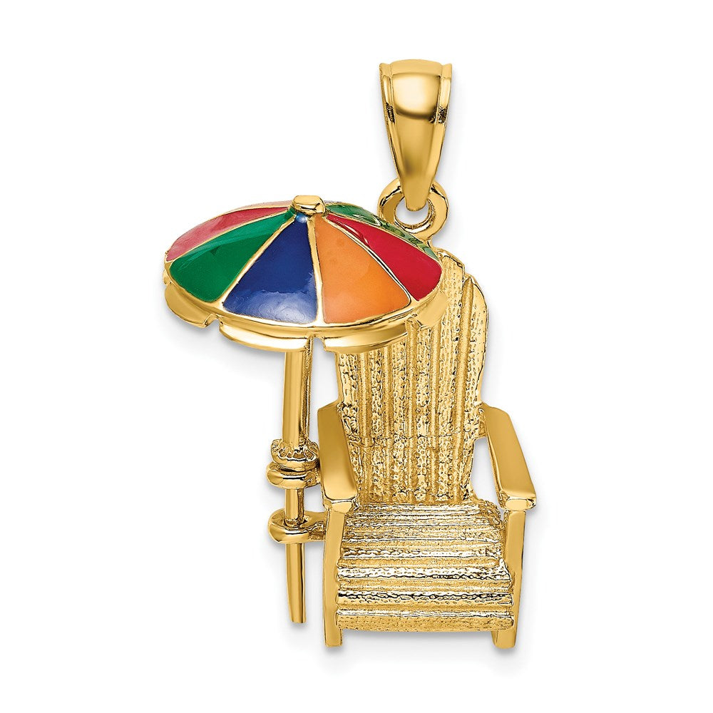 Million Charms 14K Yellow Gold Themed 3-D With Enamel Umbrella Beach Chair Charm