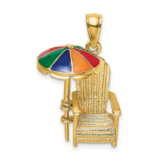 Million Charms 14K Yellow Gold Themed 3-D With Enamel Umbrella Beach Chair Charm