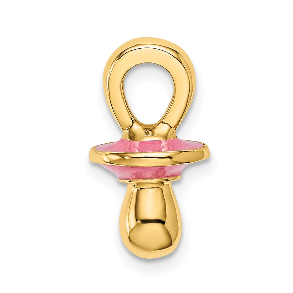 Million Charms 14K Yellow Gold Themed 3-D With Pink Enamel Pacifier Charm
