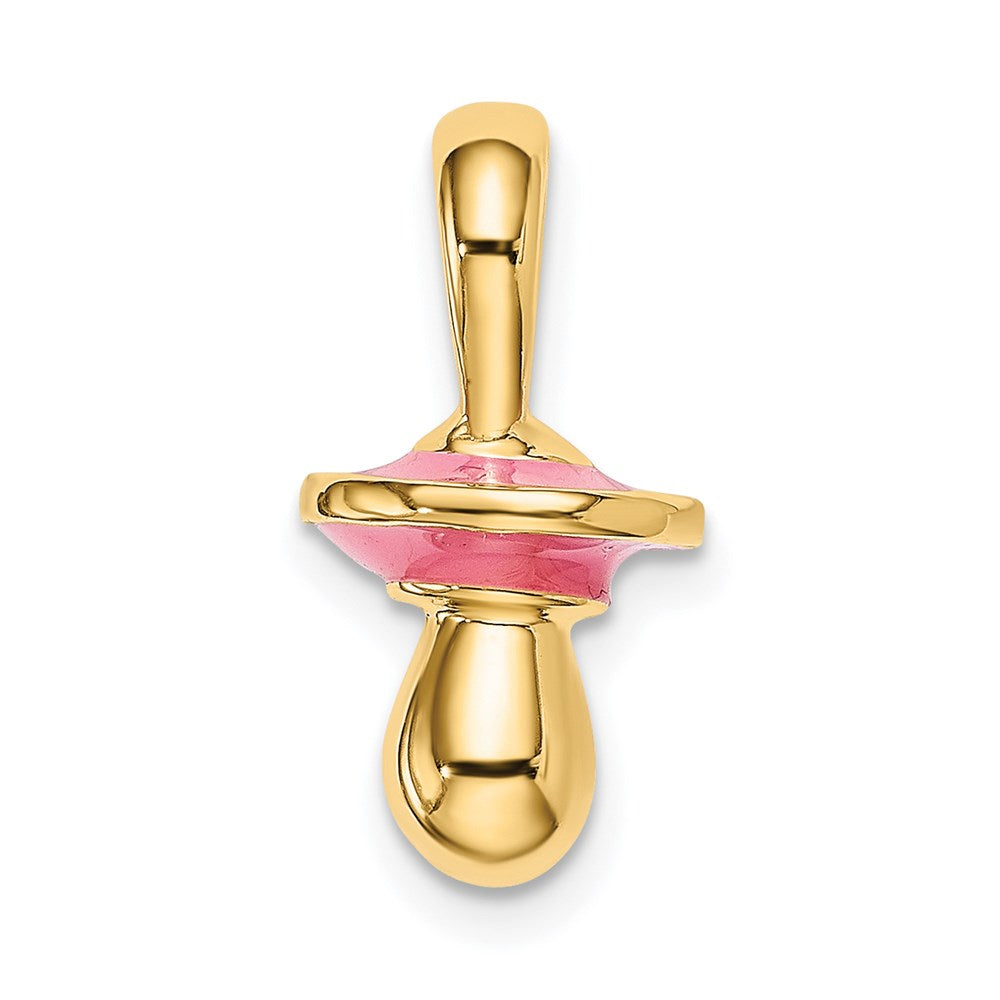 Million Charms 14K Yellow Gold Themed 3-D With Pink Enamel Pacifier Charm