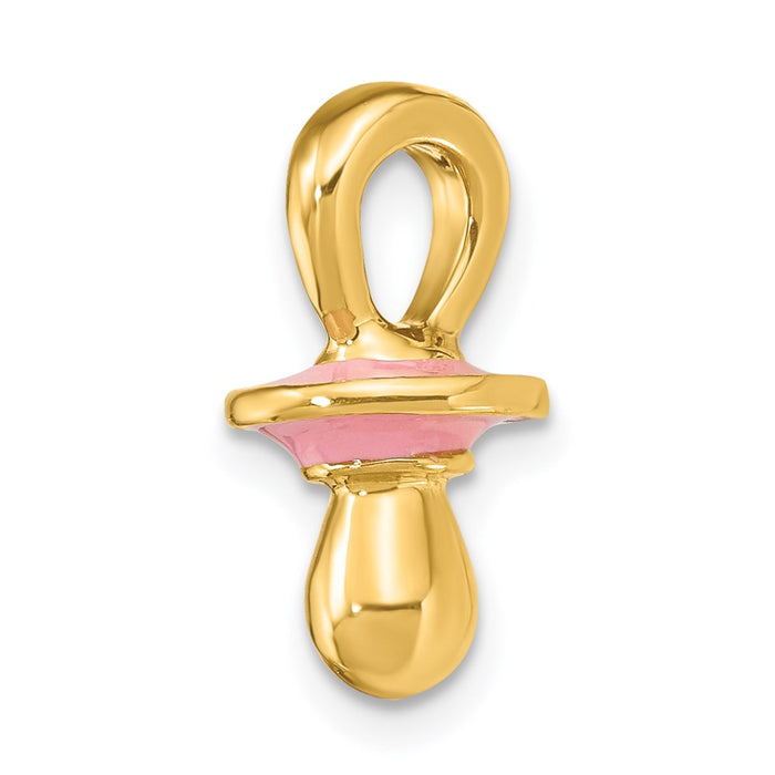 Million Charms 14K Yellow Gold Themed 3-D With Pink Enamel Pacifier Charm