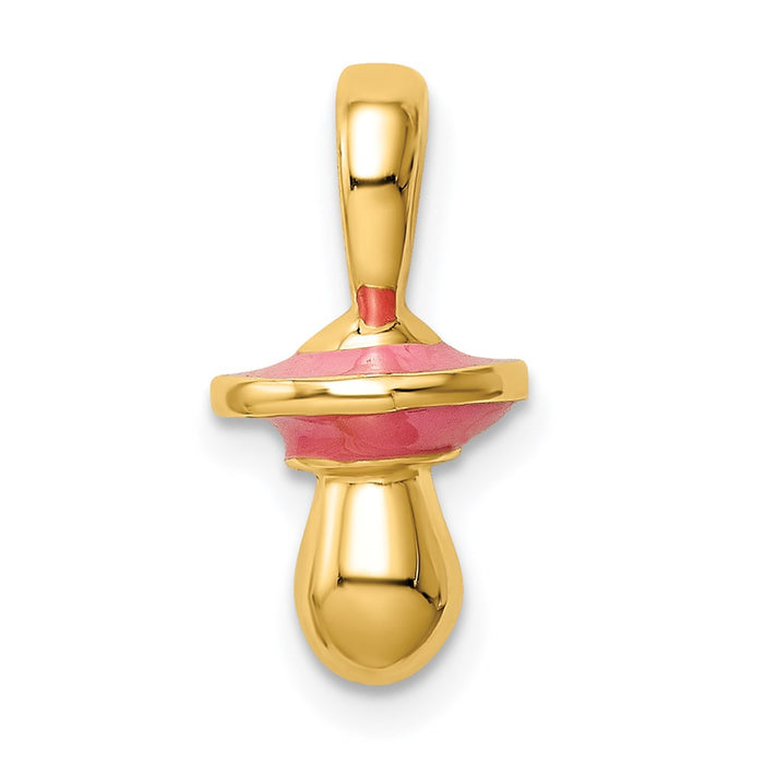 Million Charms 14K Yellow Gold Themed 3-D With Pink Enamel Pacifier Charm