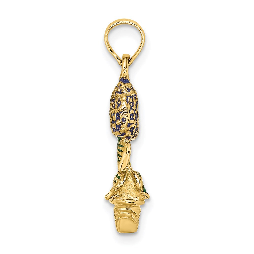 Million Charms 14K Yellow Gold Themed 3-D Lavender Hydrangea Flowers In Pot Charm