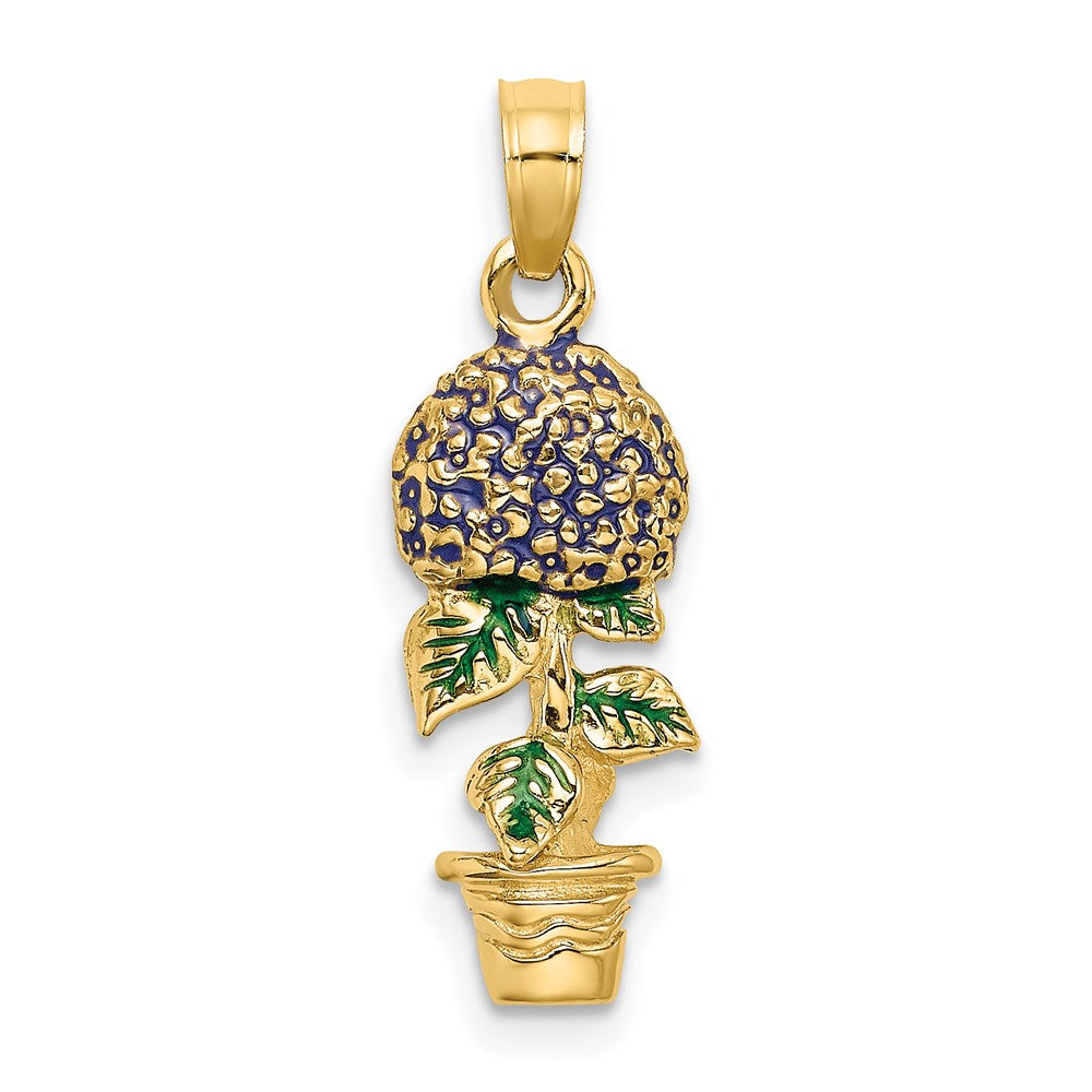 Million Charms 14K Yellow Gold Themed 3-D Lavender Hydrangea Flowers In Pot Charm