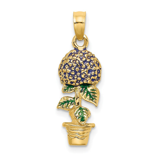 Million Charms 14K Yellow Gold Themed 3-D Lavender Hydrangea Flowers In Pot Charm