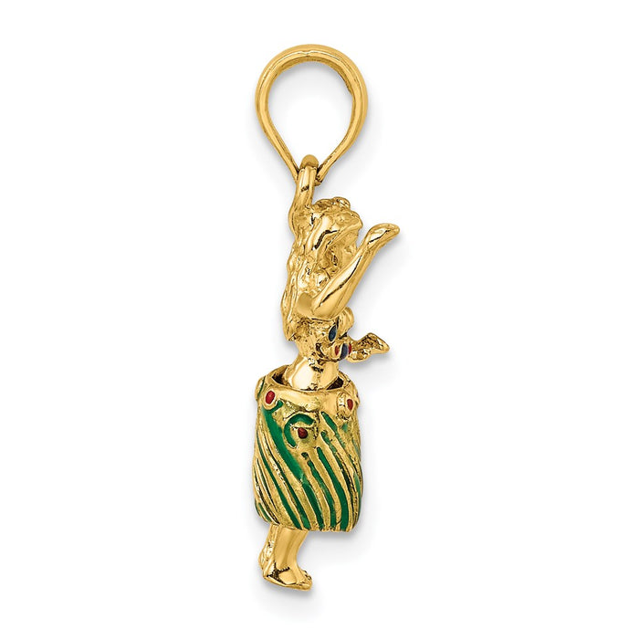 Million Charms 14K Yellow Gold Themed 3-D Hula Girl With Moveable Grass Skirt Charm