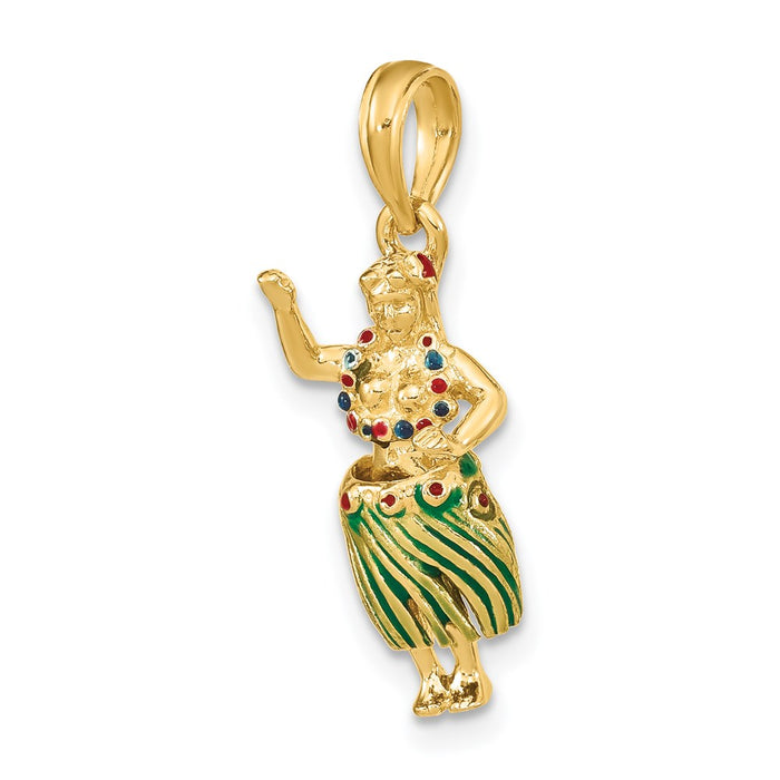 Million Charms 14K Yellow Gold Themed 3-D Hula Girl With Moveable Grass Skirt Charm