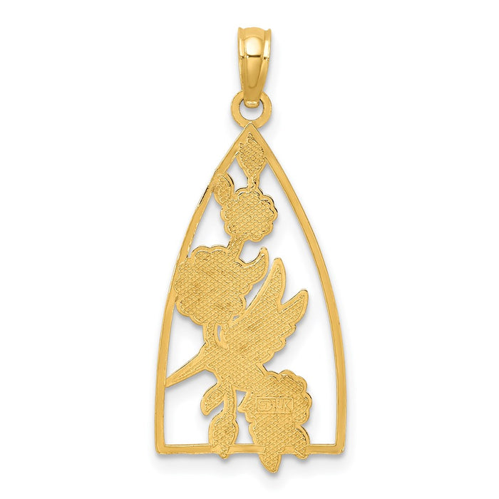 Million Charms 14K Yellow Gold Themed With Enamel Hummingbird & Flowers Charm
