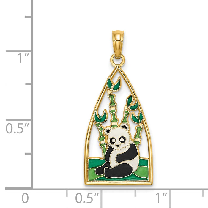 Million Charms 14K Yellow Gold Themed Enamel Panda Bear & Bamboo Charm