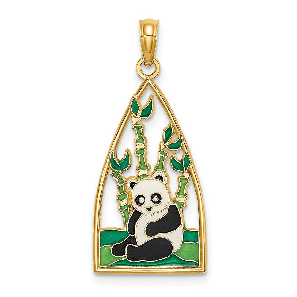 Million Charms 14K Yellow Gold Themed Enamel Panda Bear & Bamboo Charm