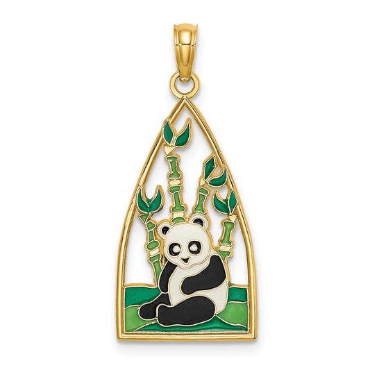 Million Charms 14K Yellow Gold Themed Enamel Panda Bear & Bamboo Charm