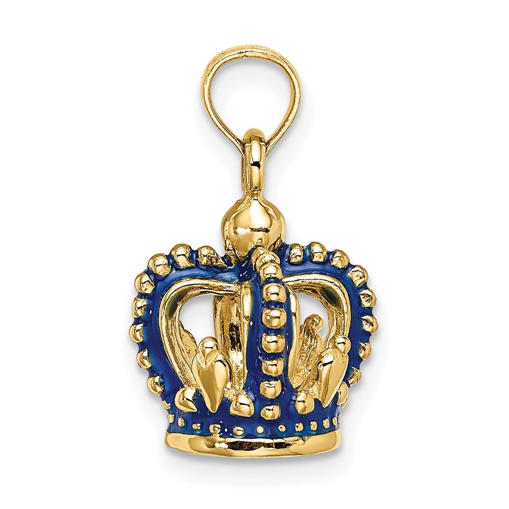 Million Charms 14K Yellow Gold Themed 3-D Blue Enamel Crown Charm
