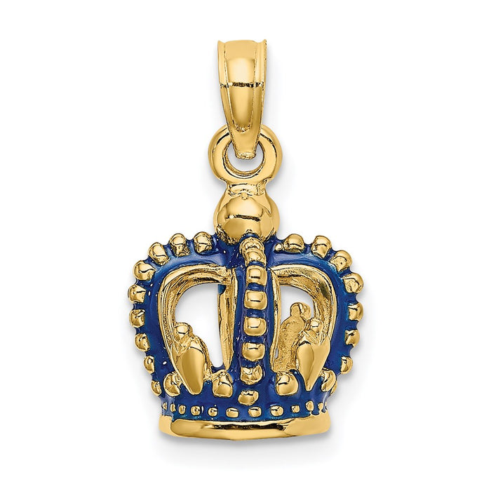 Million Charms 14K Yellow Gold Themed 3-D Blue Enamel Crown Charm